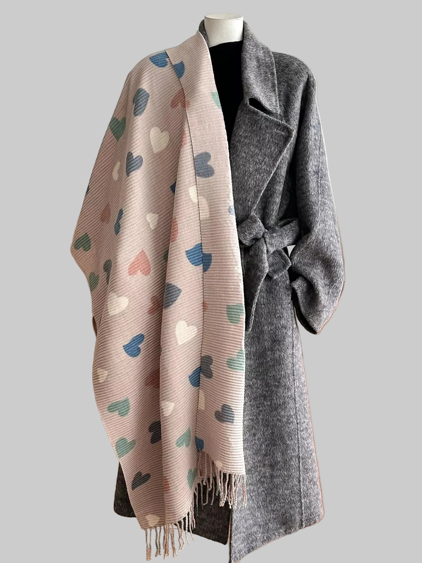 Women Heart Patterned Tassel Scarf Valentine's Day Gift For Her nicholesgifts