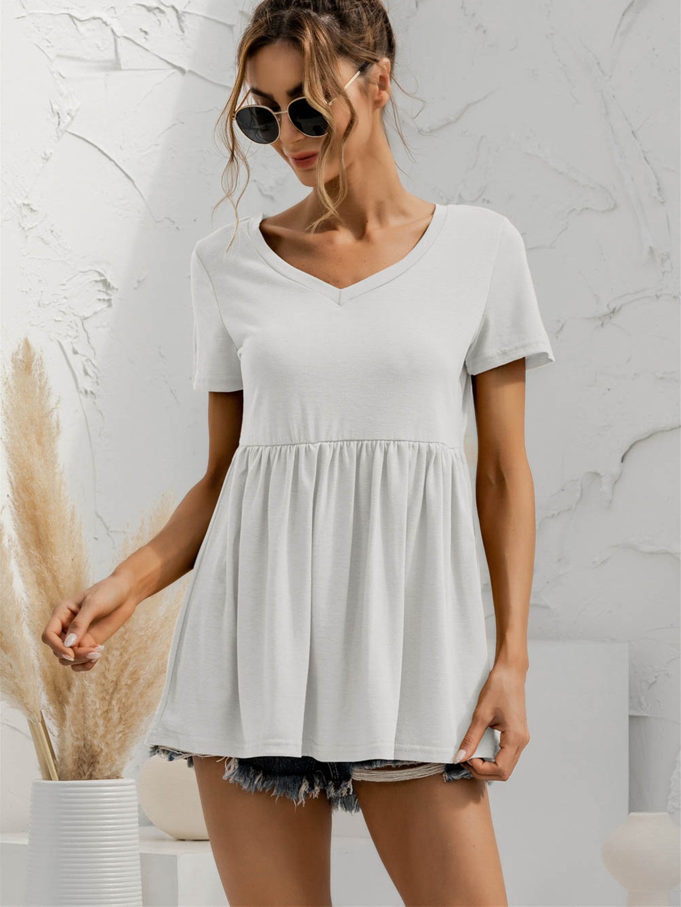 V-Neck Short Sleeve Babydoll Top NicholesGifts