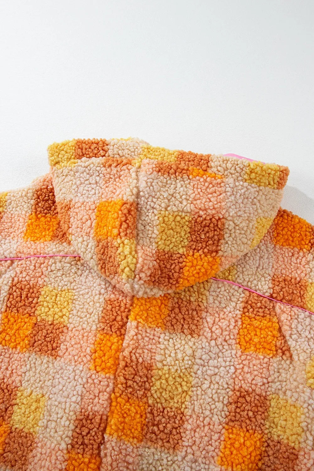 Checkered Long Sleeve Sherpa Hooded Jacket Trendsi