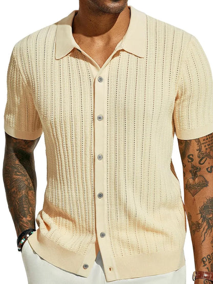 Men's Full Size Openwork Button Down Collared Neck Shirt Plus Size nicholesgifts