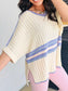 Striped V Neck Dolman Sleeve Rib Knit Oversized Sweater with Slits nicholesgifts