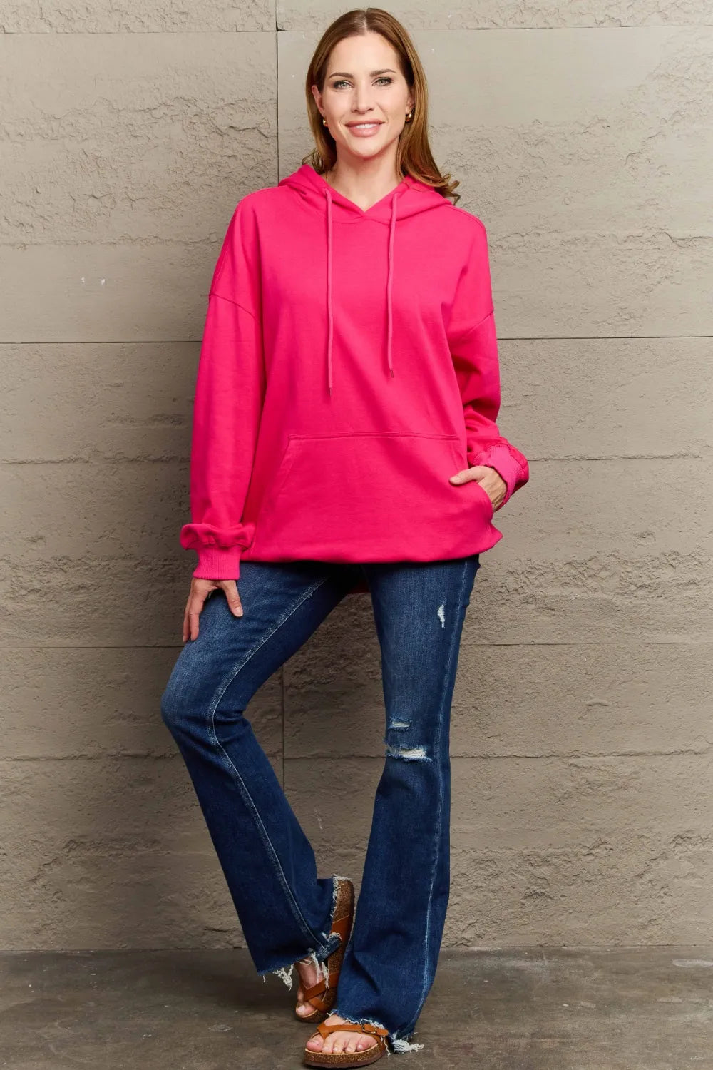 Full Size Long Sleeve Dropped Shoulder Hoodie Trendsi