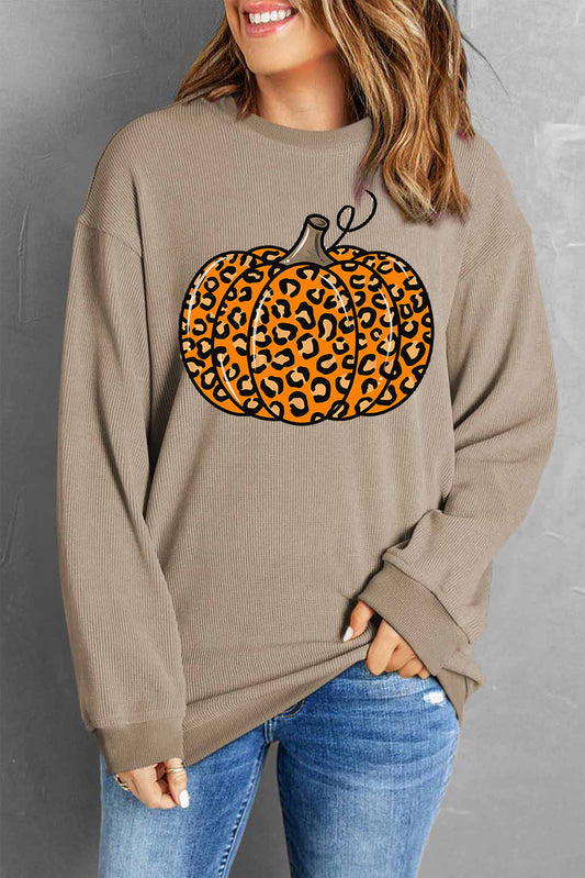 Pumpkin Round Neck Long Sleeve Sweatshirt NicholesGifts