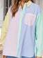 Women Pocketed Color Block Long Sleeve Shirt NicholesGifts