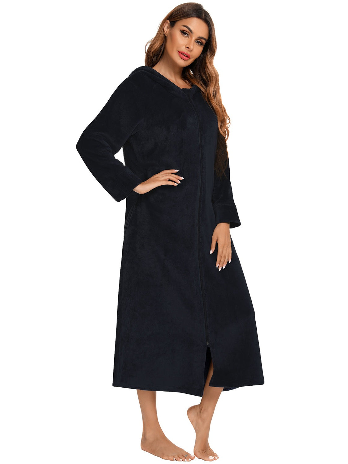 Zip Front Hooded Night Dress with Pockets nicholesgifts