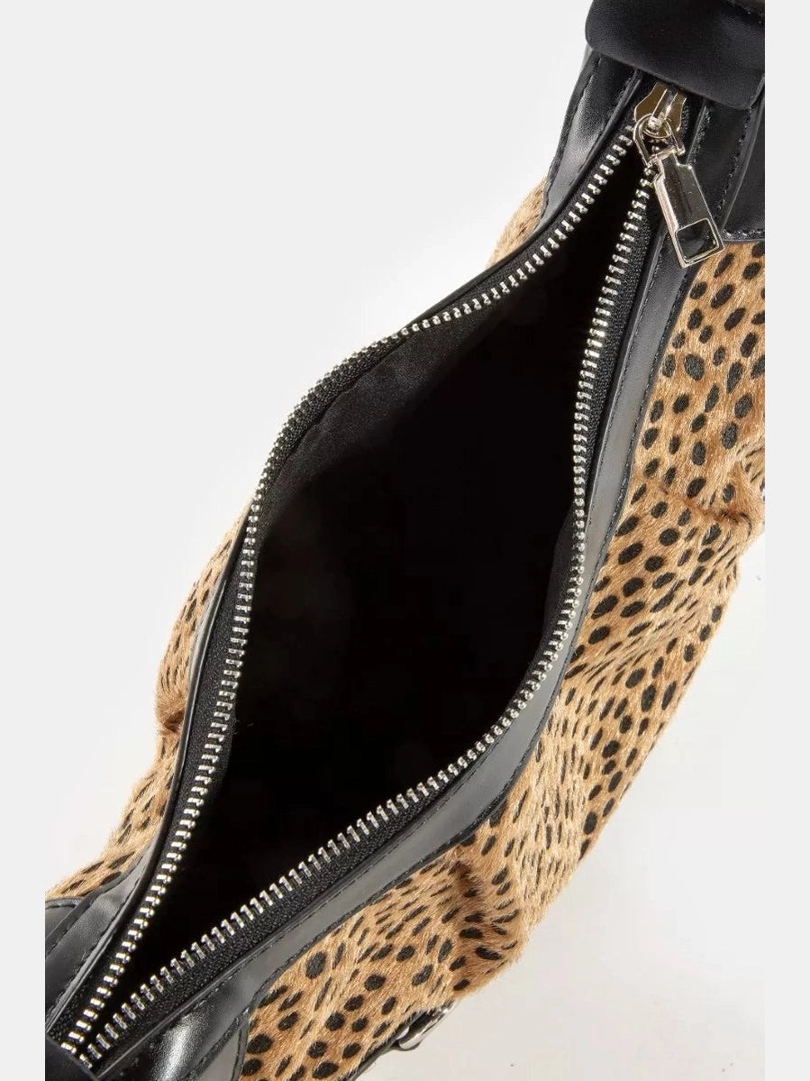 Fame Dark Spotted Leopard Print Half Moon Shoulder Bag nicholesgifts