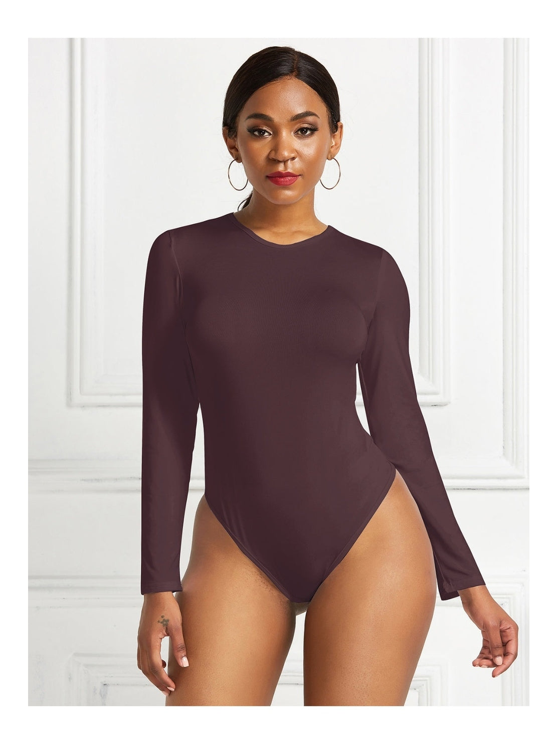 Women Round Neck Long Sleeve Bodysuit nicholesgifts