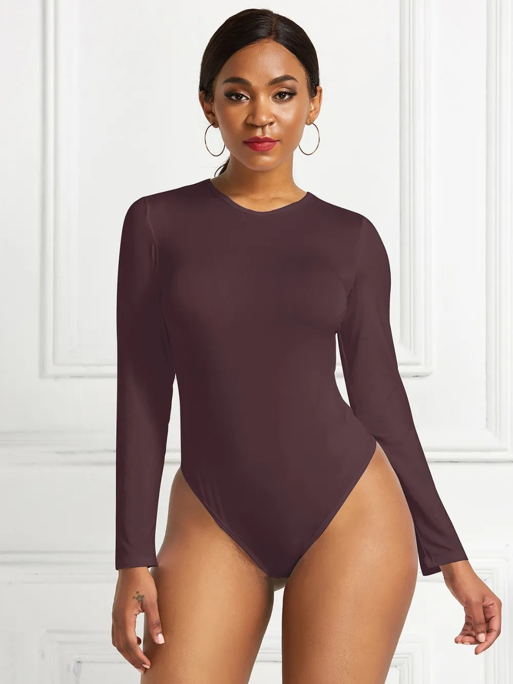 Round Neck Long Sleeve Bodysuit nicholesgifts