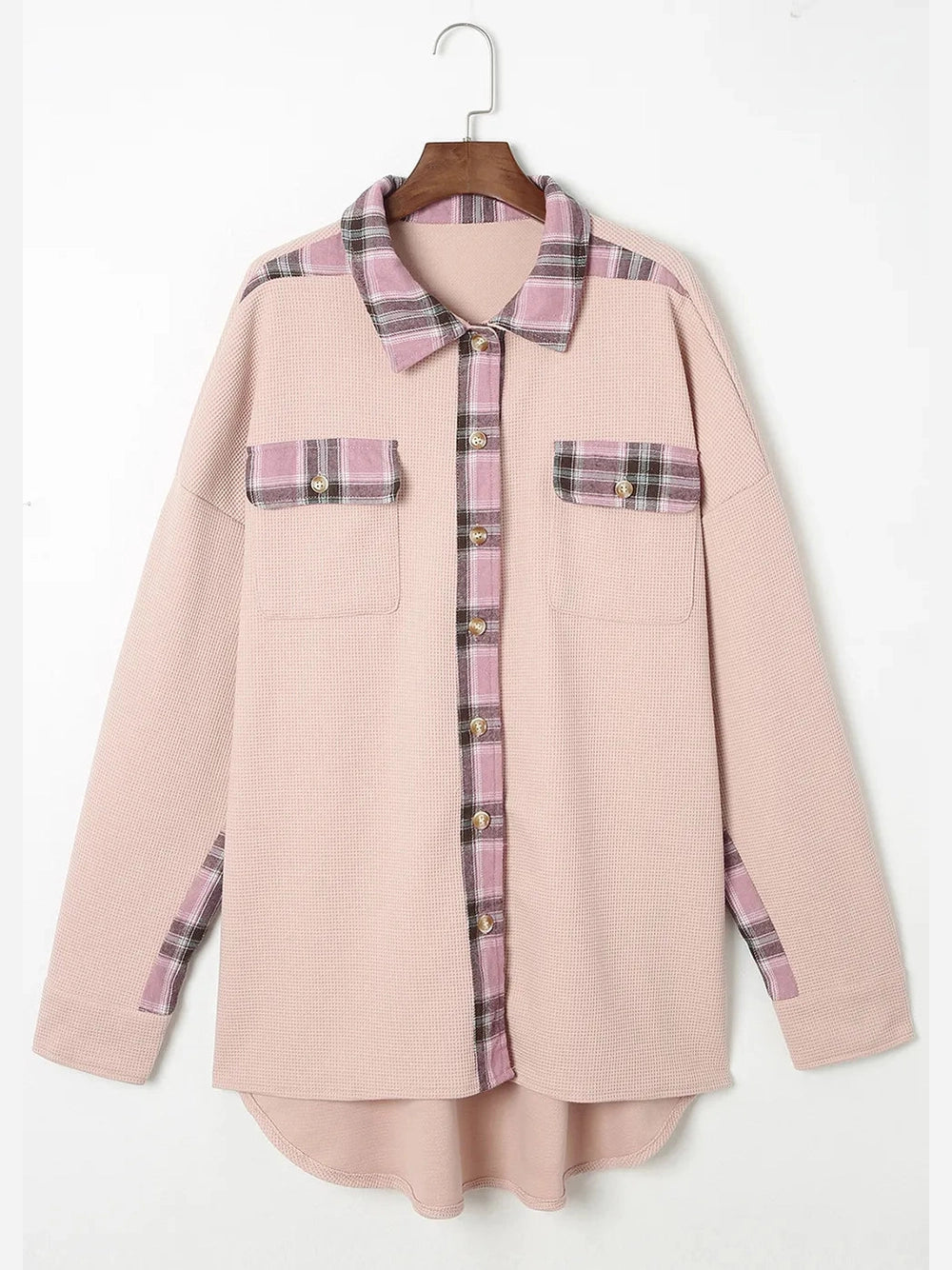 Plaid Button Down Collared Jacket nicholesgifts