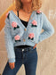 Women Flower Fuzzy Button-Up Cardigan nicholesgifts