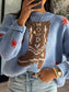 Boot Pattern Round Neck Dropped Shoulder Sweater nicholesgifts