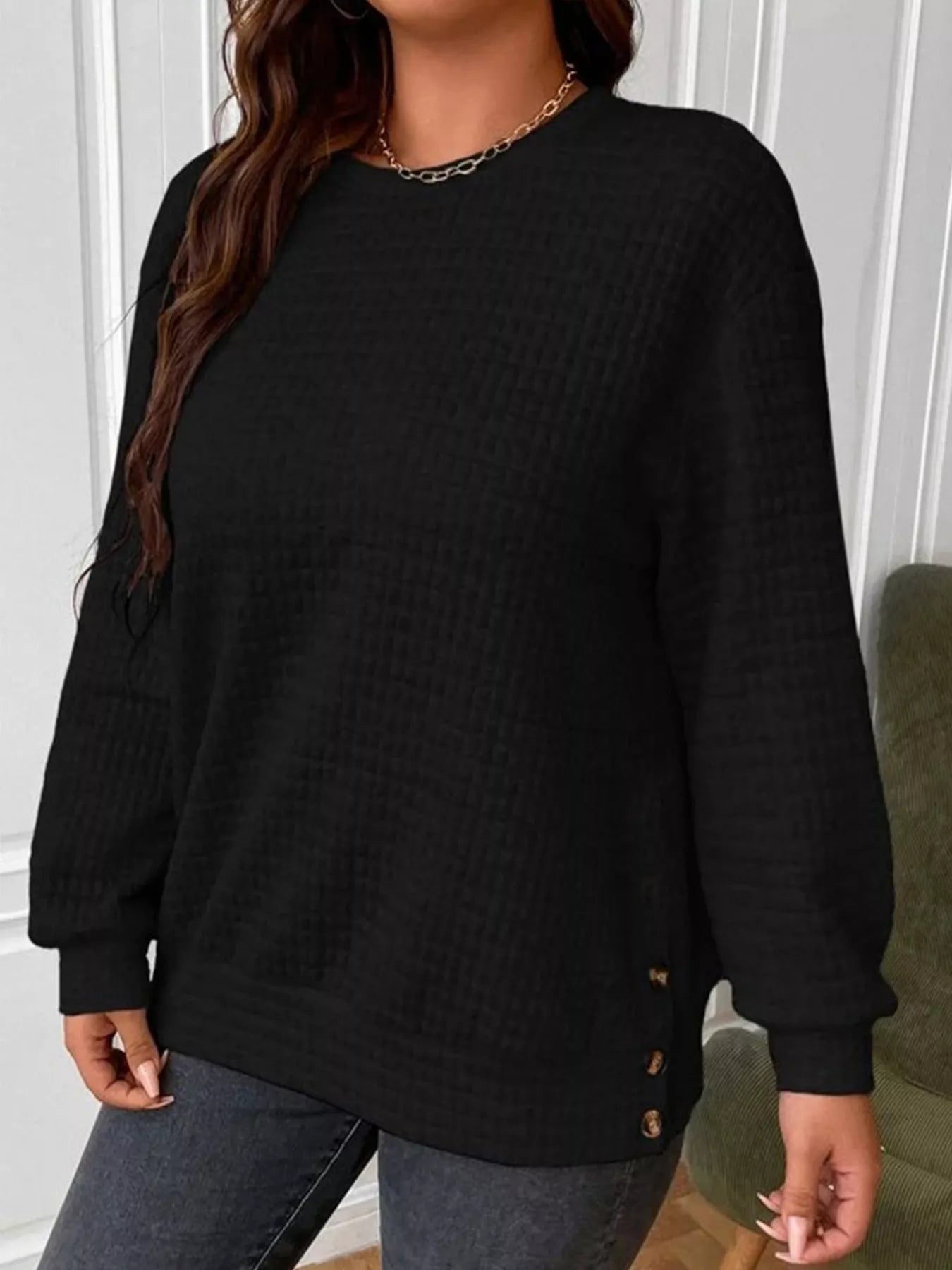 Textured Round Neck Sweatshirt nicholesgifts