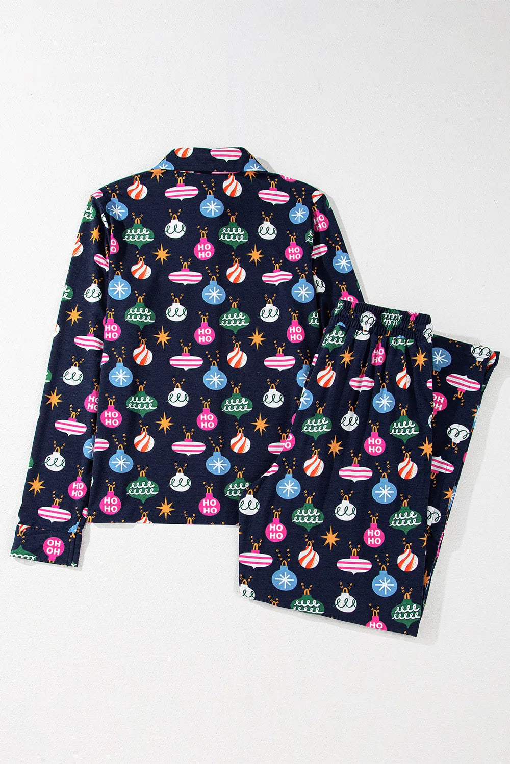 Christmas Lights Print Collared Neck Top and Pants Set Trendsi