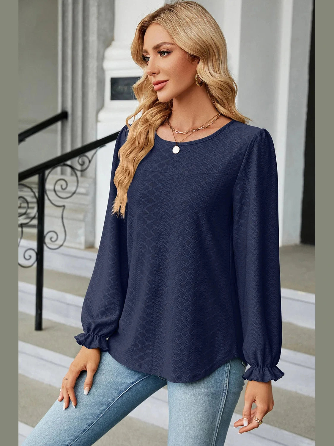 Round Neck Flounce Sleeve T-Shirt NicholesGifts