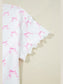 Bow Print Lettuce Trim Round Neck Top and Shorts Lounge Set nicholesgifts