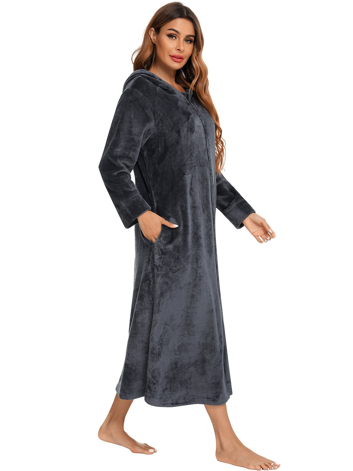 Zip Front Hooded Night Dress with Pockets nicholesgifts