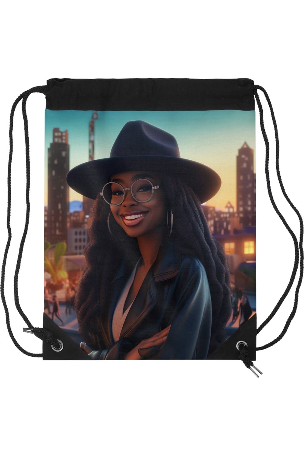 African American Girl with Glasses Drawstring Bag - NicholesGifts.online
