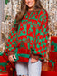 Women Christmas Candy Cane Contrast Round Neck Sweater nicholesgifts