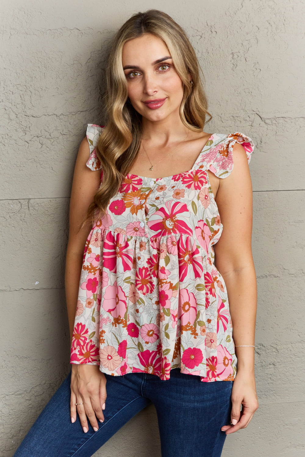 Floral Square Neck Babydoll Top nicholesgifts