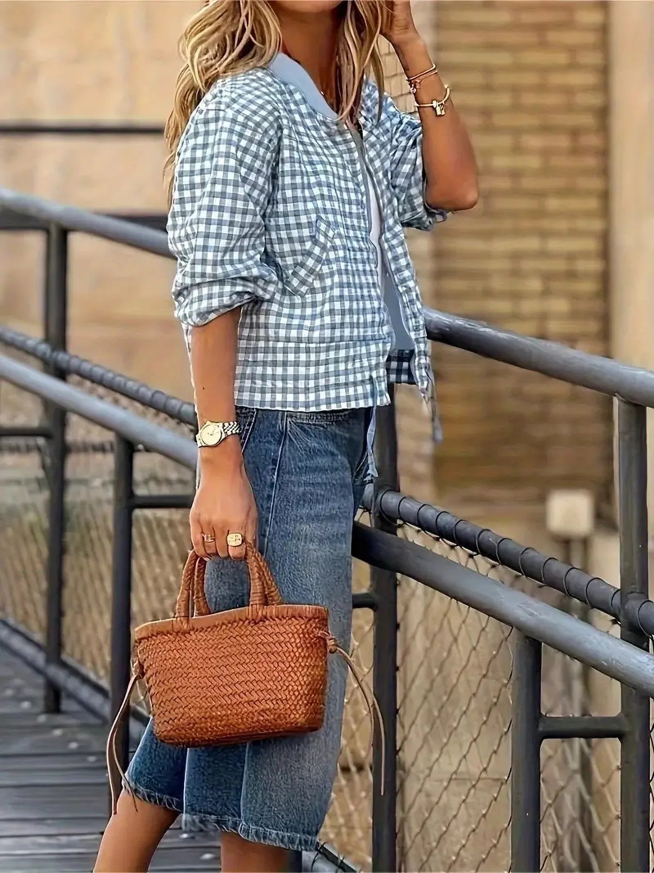 Plaid Zip Up Long Sleeve Jacket