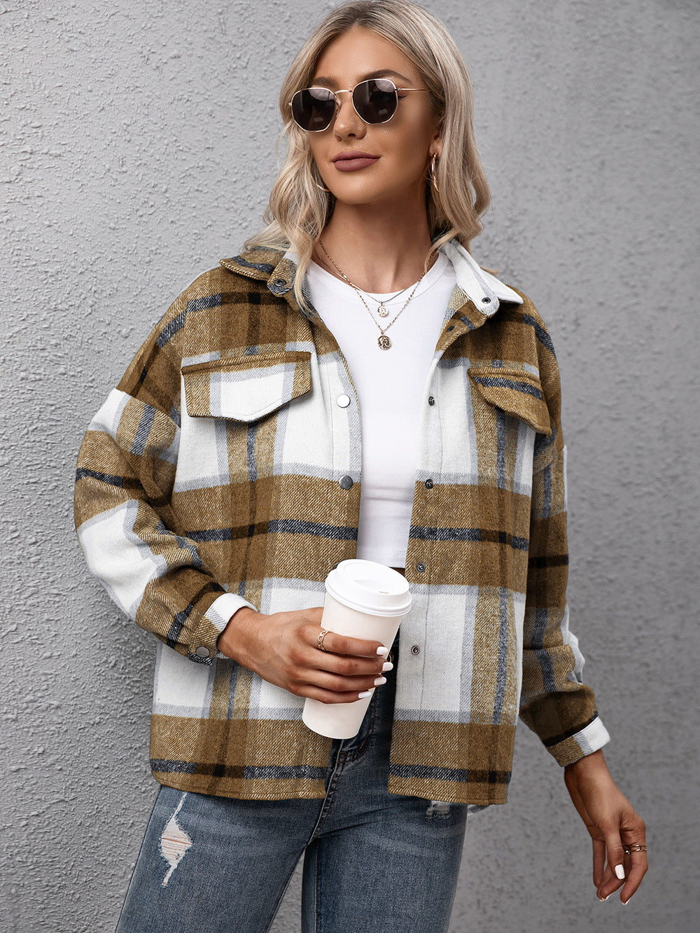 Ivy Lane Plaid Long Sleeve Shirt Jacket nicholesgifts