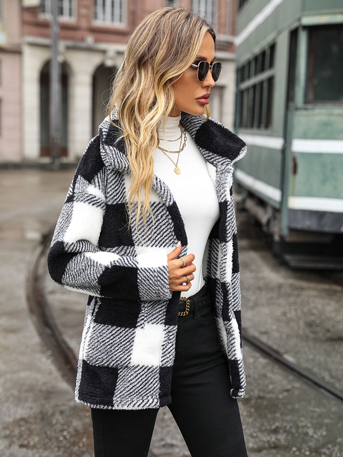 Plaid Collared Neck Button Down Jacket nicholesgifts