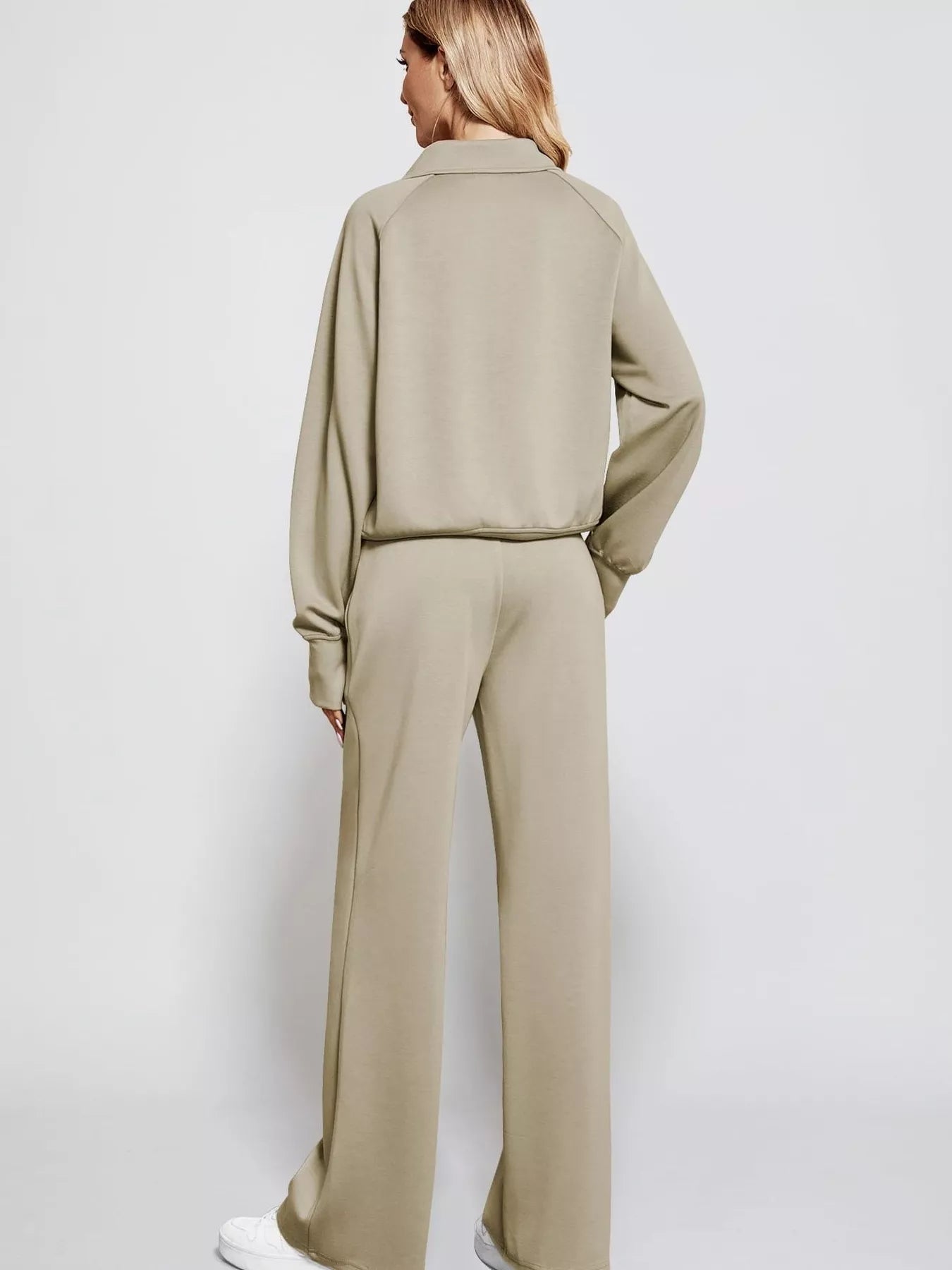 Full Size Half-Zip Sweatshirt and Wide-Leg Pants Set Plus Size Trendsi