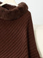 Women Fuzzy Trim Texture Three-Quarter Sleeve Poncho nicholesgifts