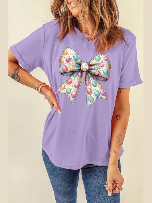 Bow Graphic Round Neck Short Sleeve T-Shirt Trendsi
