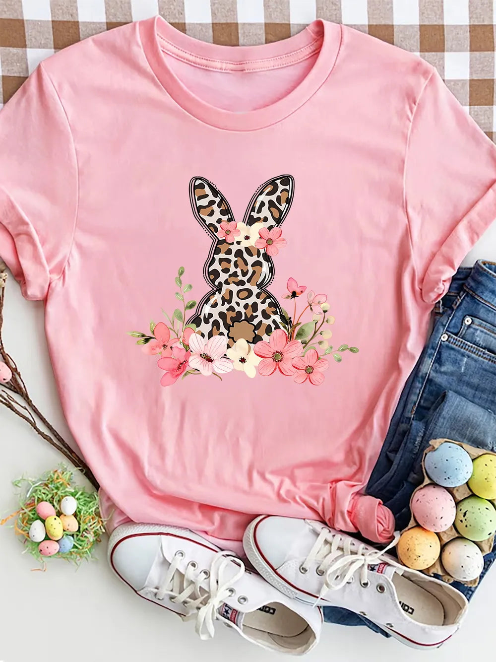 Rabbit Round Neck Short Sleeve T-Shirt nicholesgifts