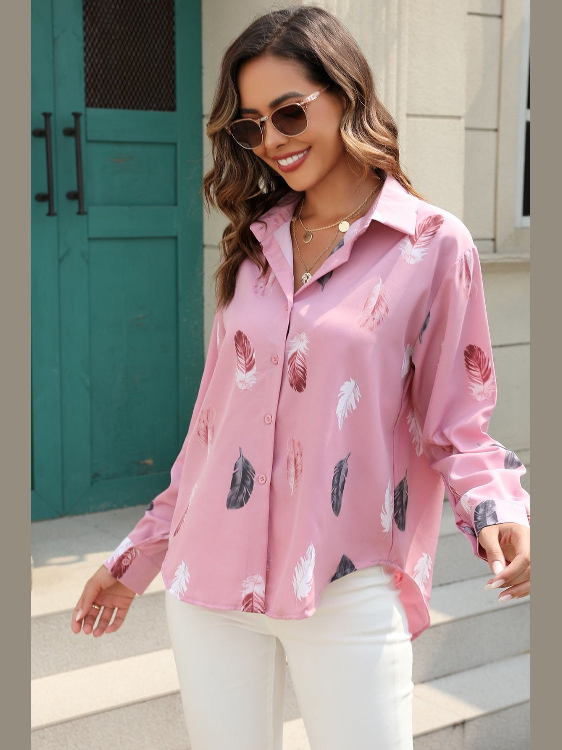 Printed Collared Neck Buttoned Shirt NicholesGifts