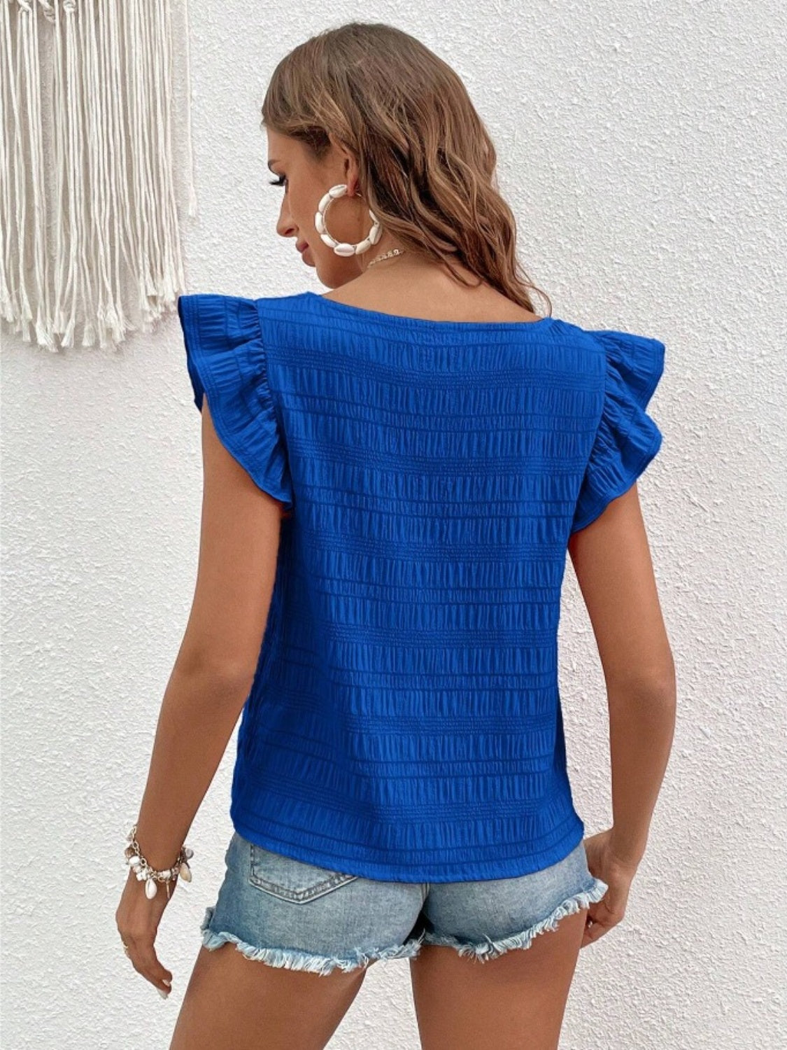 Ruffled Square Neck Cap Sleeve Blouse nicholesgifts