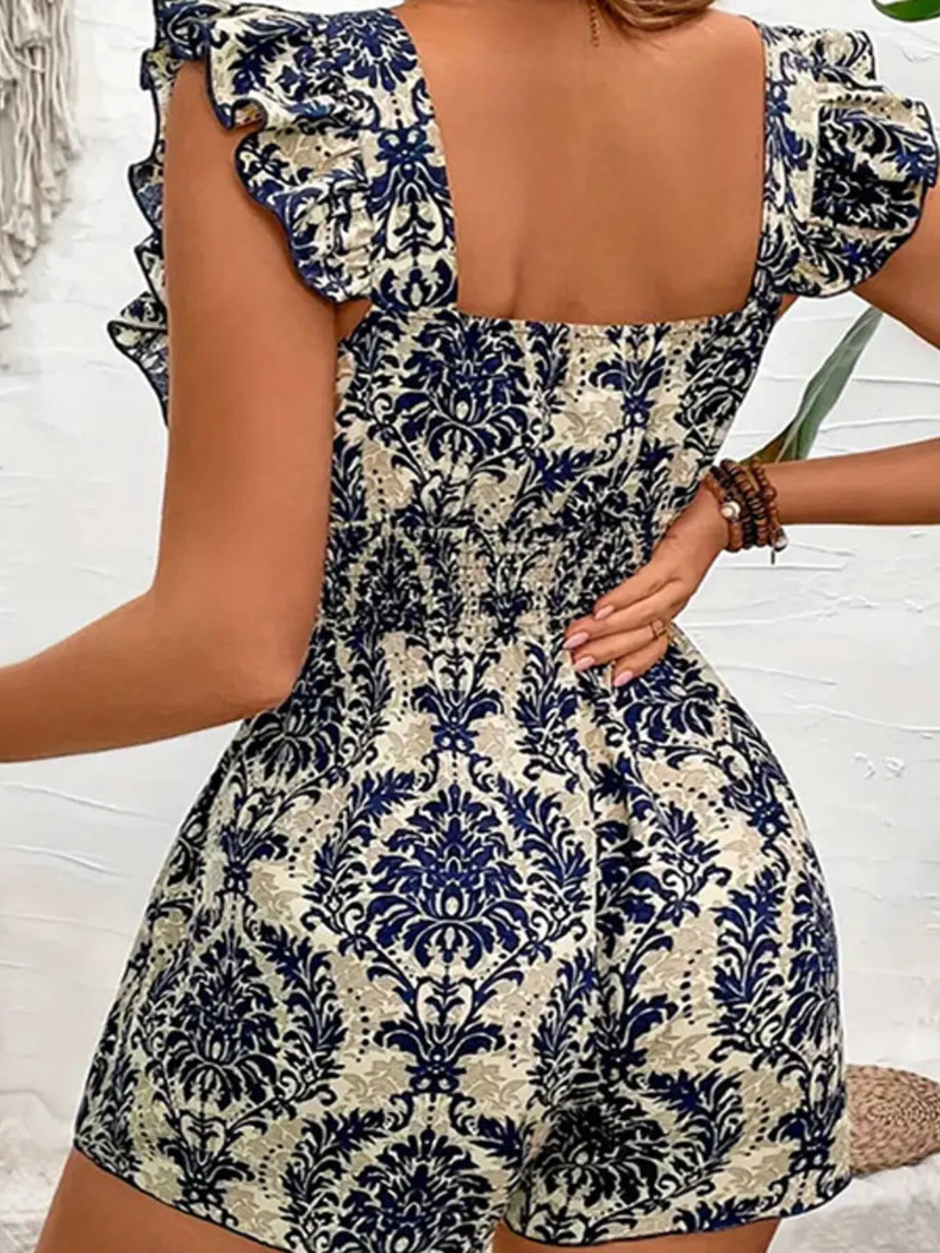 Ruffled Printed Square Neck Romper nicholesgifts