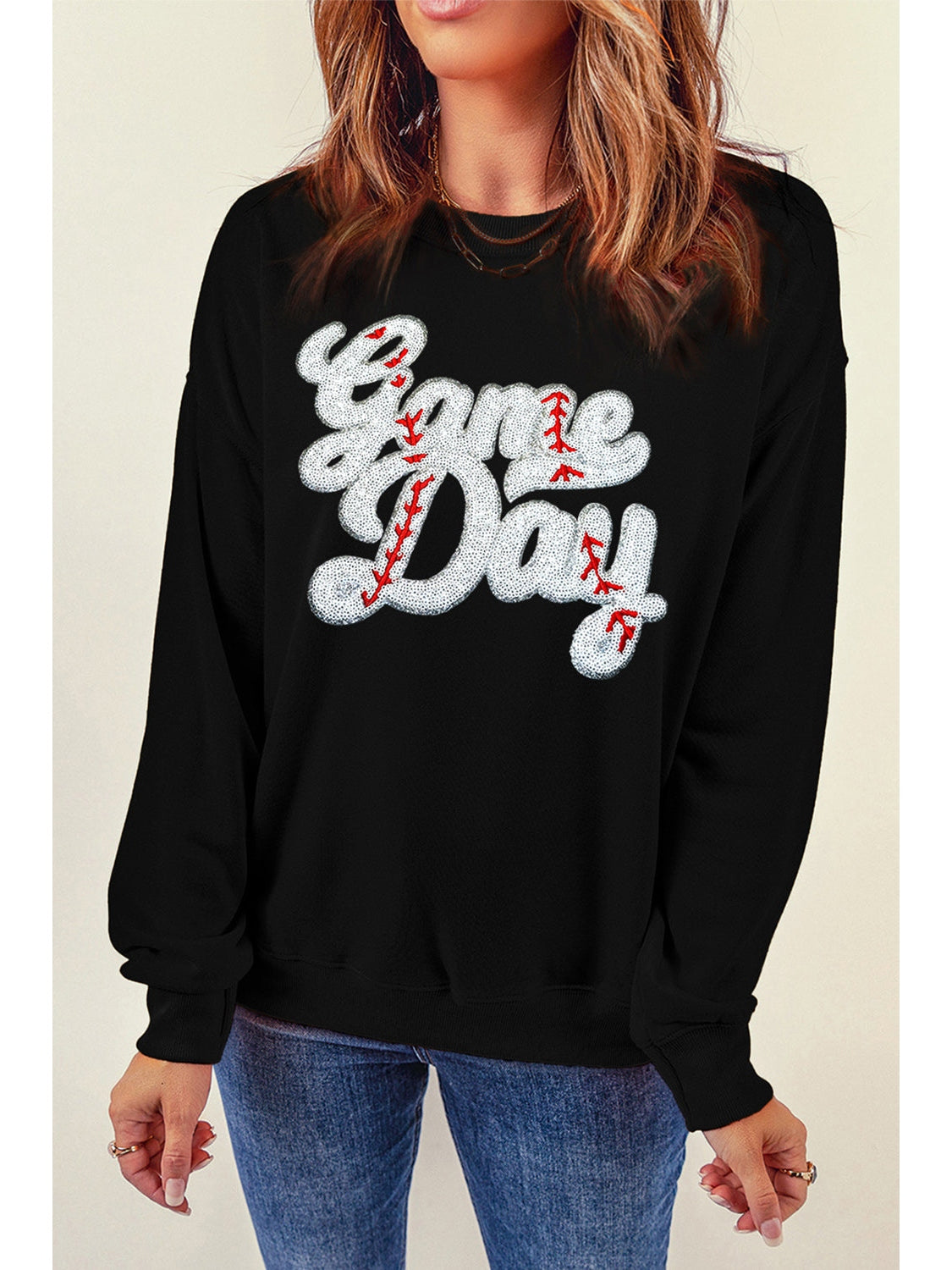 Women Letter Graphic Round Neck Long Sleeve Sweatshirt nicholesgifts