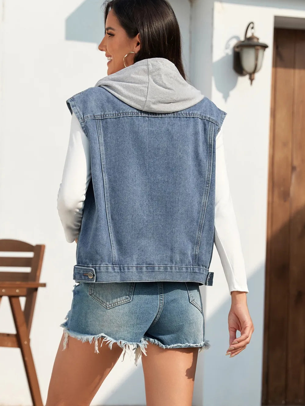 Pocketed Button Up Hooded Denim Jacket nicholesgifts