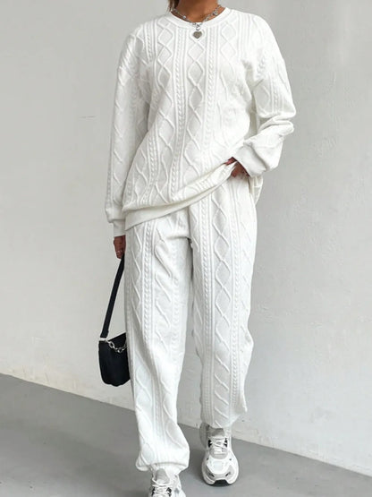 Texture Round Neck Top and Pants Set nicholesgifts