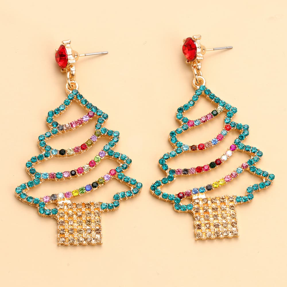 Rhinestone Alloy Christmas Tree Earrings NicholesGifts