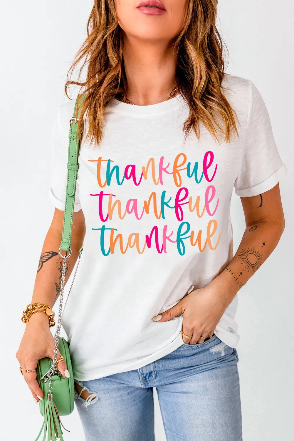 Full Size THANKFUL Round Neck Short Sleeve T-Shirt Trendsi