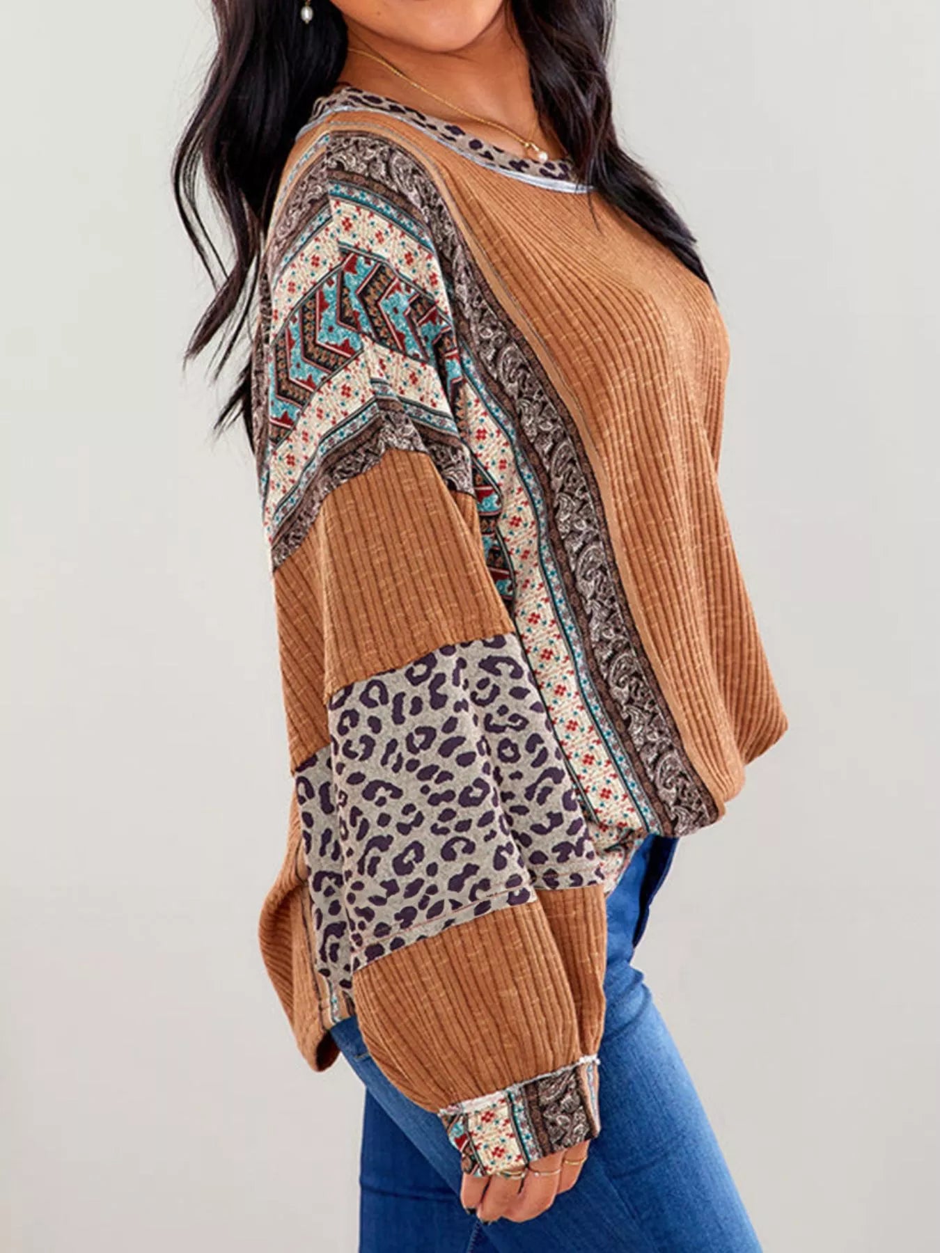 Leopard Color Block Ribbed Top nicholesgifts