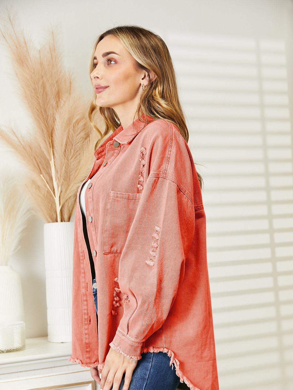 Distressed Raw Hem Denim Jacket nicholesgifts