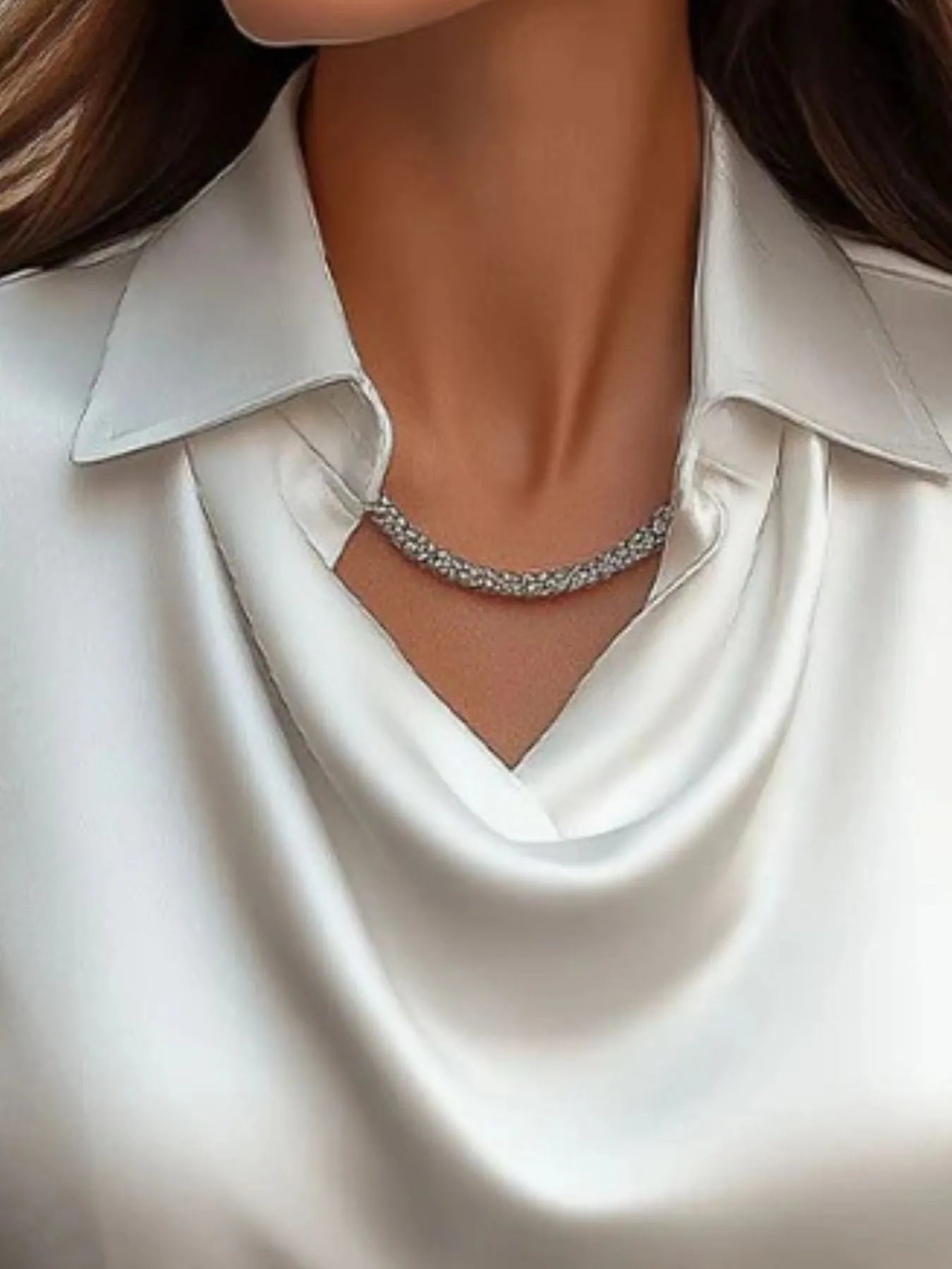 Satin Collar Long Sleeve Blouse NicholesGifts