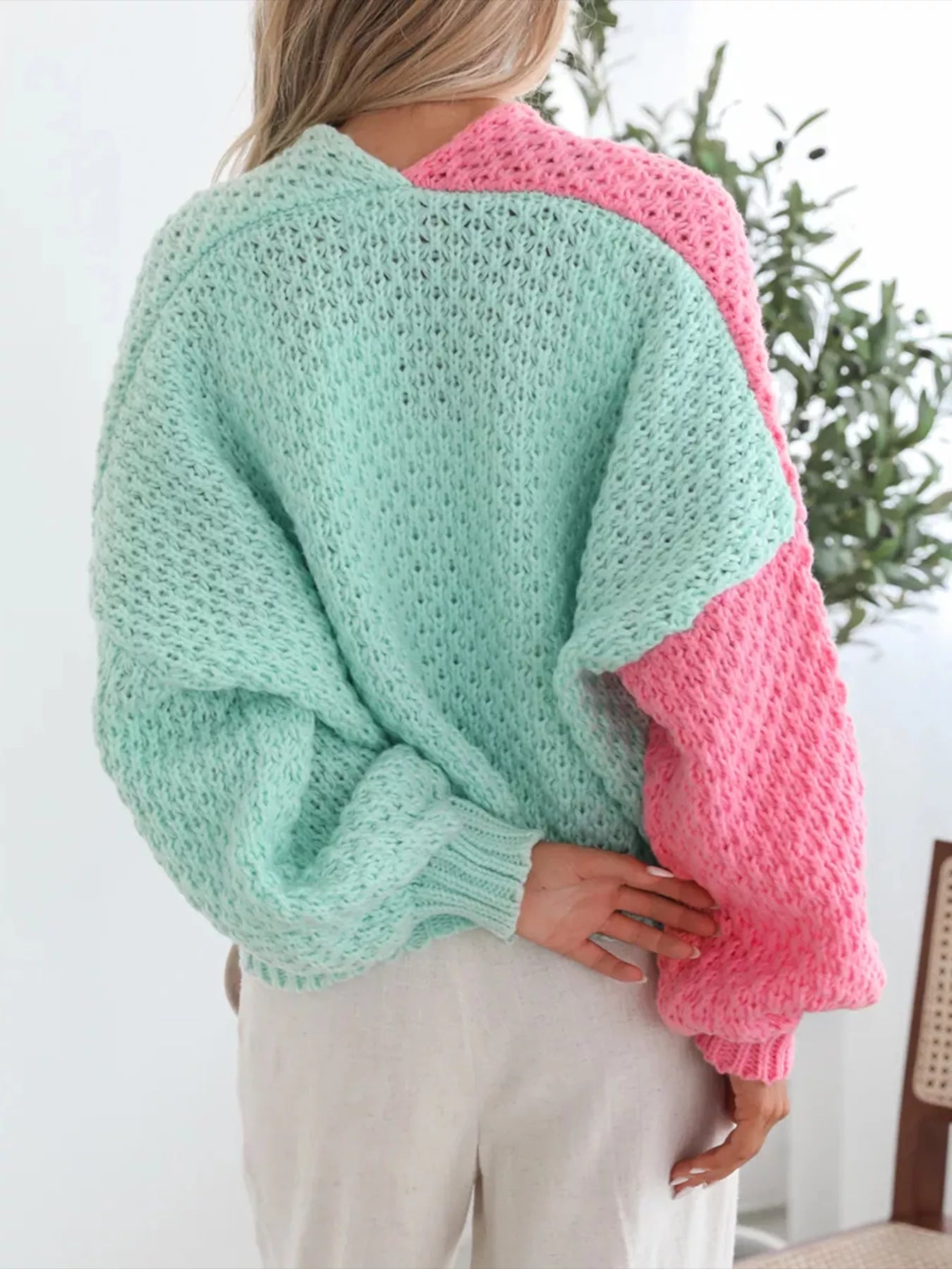 Color Block Open Front Cardigan