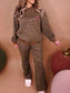 Leopard Print Contrast Trim Long Sleeve Top and Pants Set nicholesgifts