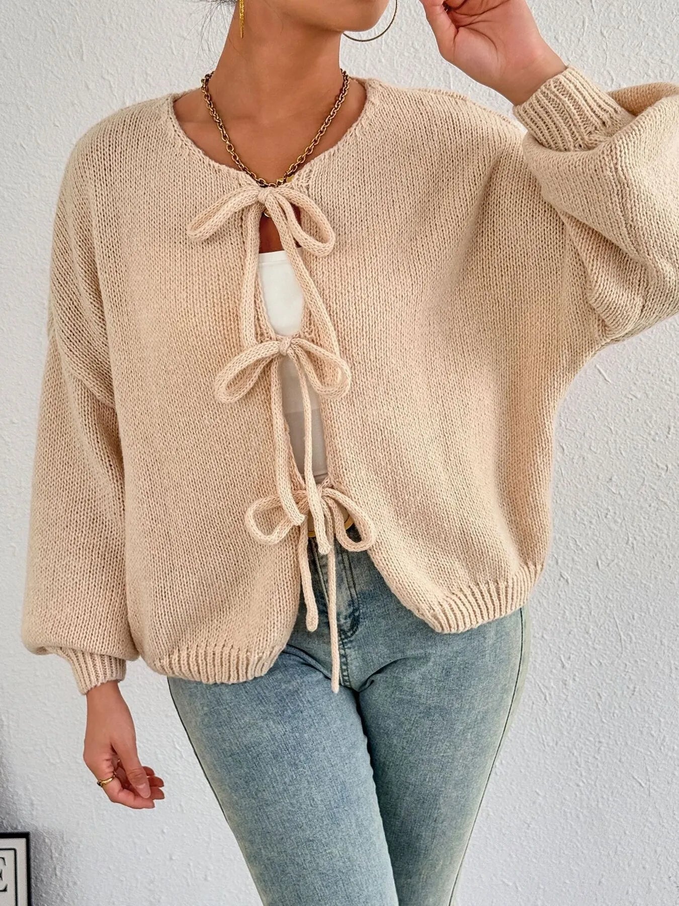 Cozy Bow-Tie Front Knit Cardigan