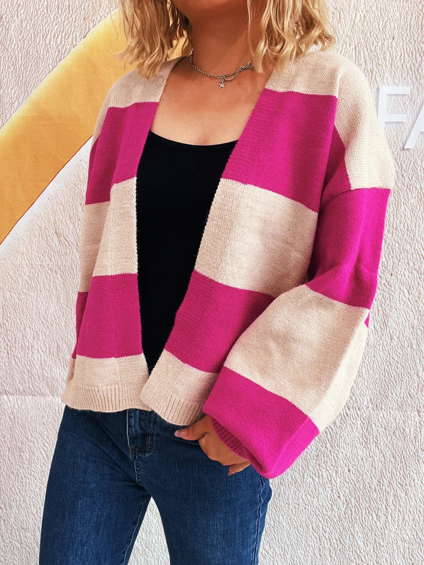 Color Block Open Front Cardigan