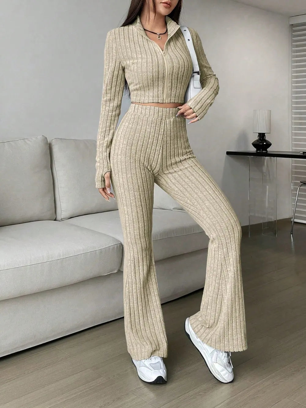 Honey Zip Up Long Sleeve Top and Pants Set nicholesgifts