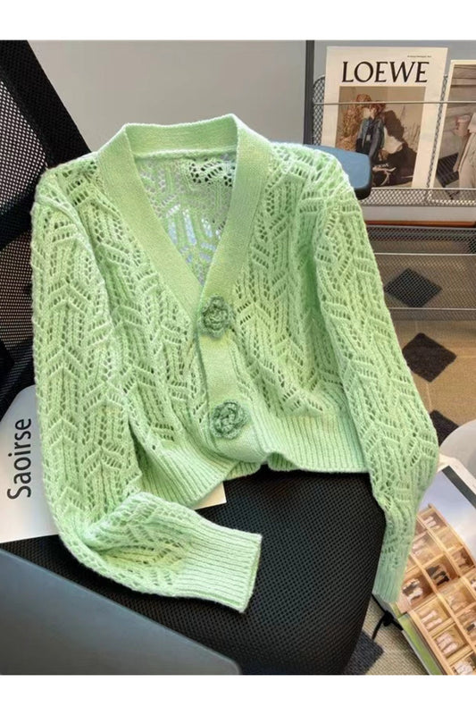 Women Openwork V-Neck Dropped Shoulder Cardigan NicholesGifts