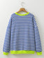 Women Striped Contrast Ribbed Trim Drop Shoulder Sweatshirt nicholesgifts