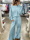 Women Drop Shoulder Puff Sleeve Crop Top and Drawstring Wide Leg Pants Set nicholesgifts