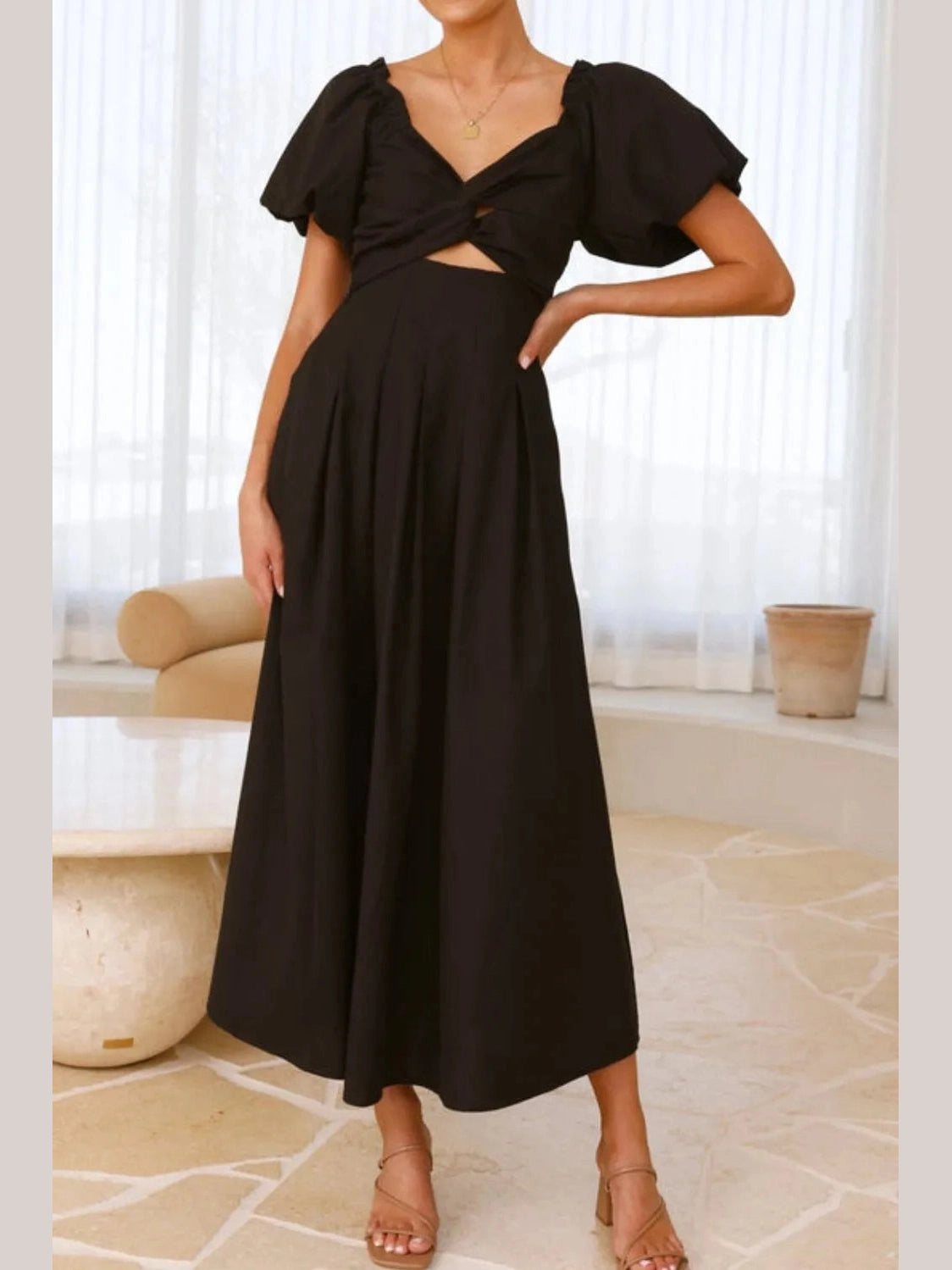 Sweetheart Neck Puff Sleeve Dress NicholesGifts